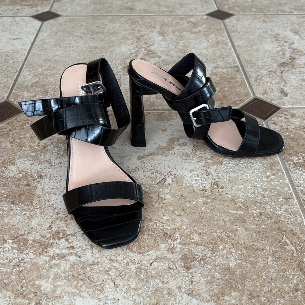 Public Desire Black Croc-Effect Heels